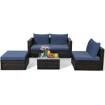 5 Pieces Patio Rattan Sectional Furniture Set with Cushions and Coffee Table - Image 9