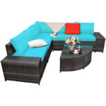 6 Piece Wicker Patio Sectional Sofa Set with Tempered Glass Coffee Table - Image 12