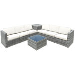 8 Pieces Wicker Sofa Rattan Dining Set Patio Furniture with Storage Table