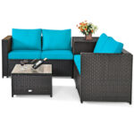 4 Pieces Outdoor Patio Rattan Furniture Set with Loveseat and Storage Box - Image 12