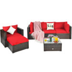 6 Pieces Patio Rattan Furniture Set with Sectional Cushion - Image 9