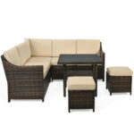 6 Pieces Patio Rattan Dining Sofa Funiture Set - Image 9