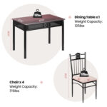 5 Pieces Dining Set Wood Metal Table and 4 Chairs with Cushions - Image 5