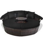 Patio Round Rattan Daybed with Retractable Canopy and Height Adjustable Coffee Table - Image 11