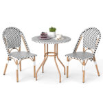 3 Piece French Bistro Table Chair Set with Outdoor Wicker Round Table and 2 Dining Chairs - Image 3