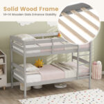 Solid Wood Twin Over Twin Bunk Bed Frame with High Guardrails and Integrated Ladder - Image 8