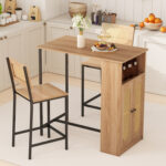 3-Piece Bar Table and Chairs Set with Storage Shelves and Footrests - Image 3