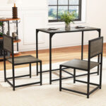 3 Pieces Dining Set Compact Table and 2 Chair with Metal Frame for Small Space - Image 6