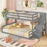 Solid Wood Twin Over Full Low Bunk Bed with Storage Stairs - Image 2