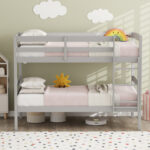 Solid Wood Twin Over Twin Bunk Bed Frame with High Guardrails and Integrated Ladder - Image 3