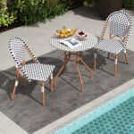 3 Piece French Bistro Table Chair Set with Outdoor Wicker Round Table and 2 Dining Chairs - Image 6
