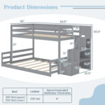 Solid Wood Twin Over Full Low Bunk Bed with Storage Stairs - Image 5