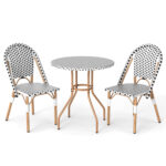 3 Piece French Bistro Table Chair Set with Outdoor Wicker Round Table and 2 Dining Chairs - Image 4