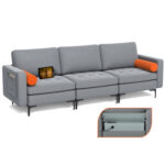 Modular 3-Seat Sofa Couch with Socket USB Ports and Side Storage Pocket