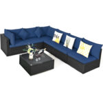 7 Pieces Sectional Wicker Furniture Sofa Set with Tempered Glass Top Coffee Table - Image 11