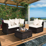 4 Pieces Patio Rattan Furniture Set with Removable Cushions and Pillows - Image 2