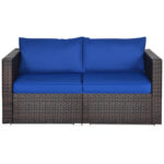 2 Pieces Patio Rattan Sectional Conversation Sofa Set - Image 4