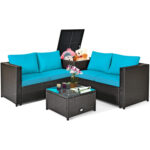 4 Pieces Outdoor Patio Rattan Furniture Set with Loveseat and Storage Box - Image 4