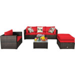 6 Pieces Patio Rattan Furniture Set with Sectional Cushion - Image 8