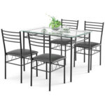 5 Pieces Dining Set with Tempered Glass Top Table and 4 Upholstered Chairs - Image 4