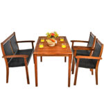4 Pieces Acacia Wood Patio Rattan Dining Furniture Set - Image 6