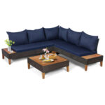 4 Pieces Patio Cushioned Rattan Furniture Set with Wooden Side Table - Image 9