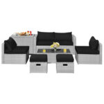 8 Pieces Patio Rattan Furniture Set with Storage Waterproof Cover and Cushion