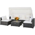 6 Pieces Patio Rattan Furniture Set with Retractable Canopy - Image 4
