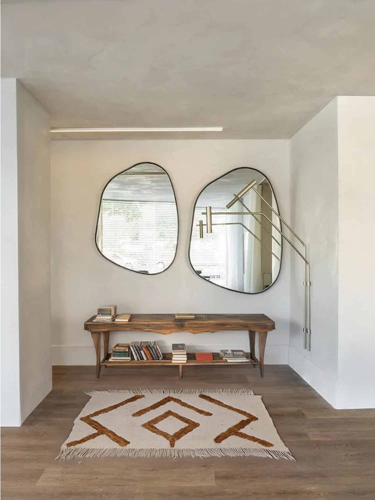 Asymmetrical Organic Mirror with Brass Frame