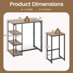 3-Piece Bar Table Set for 2 Bar-Height Dining Table with 2 Stools - Image 5