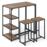 3-Piece Bar Table Set for 2 Bar-Height Dining Table with 2 Stools