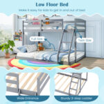 Twin Over Full Bunk Bed Low Floor Bunk Bed Frame - Image 9