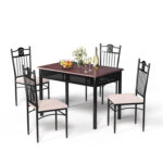 5 Pieces Dining Set Wood Metal Table and 4 Chairs with Cushions - Image 4