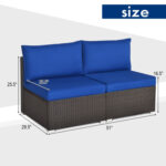 2 Pieces Patio Rattan Armless Sofa Set with 2 Cushions and 2 Pillows - Image 5