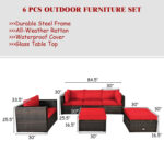 6 Pieces Patio Rattan Furniture Set with Sectional Cushion - Image 4