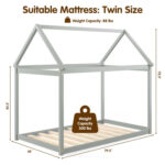 Twin Size Kids House Bed Wood Frame with Roof - Image 5