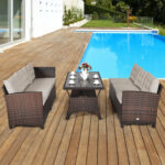 3 Pieces Hand-Woven Rattan Outdoor Sofa Set with Dining Table - Image 2