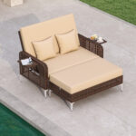 2 Piece Patio Rattan Daybed Wicker Loveseat and Ottoman with Adjustable Backrest - Image 6