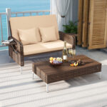 2 Piece Patio Rattan Daybed Wicker Loveseat and Ottoman with Adjustable Backrest - Image 2