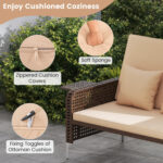 2 Piece Patio Rattan Daybed Wicker Loveseat and Ottoman with Adjustable Backrest - Image 7