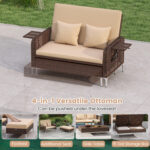 2 Piece Patio Rattan Daybed Wicker Loveseat and Ottoman with Adjustable Backrest - Image 9