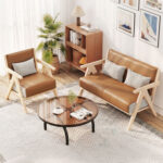 2 Pieces Living Room Furniture Set with Rubber Wood Frame - Image 2