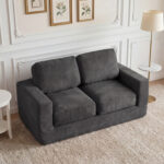 2-Seater Floor Couch Loveseat Foam Sofa with Removable Corduroy Cover - Image 2