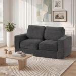 2-Seater Floor Couch Loveseat Foam Sofa with Removable Corduroy Cover - Image 3