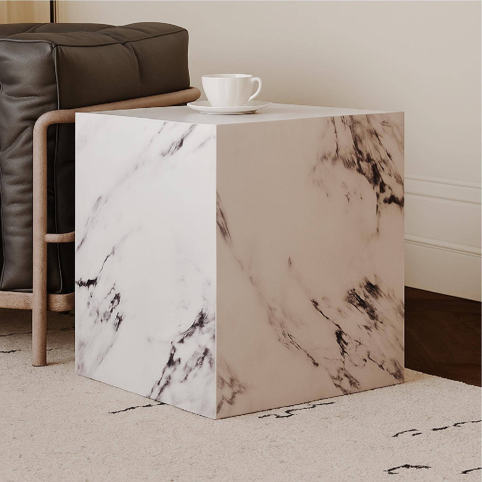 Glacier Stone Side Table – Sculptural Accent Pedestal