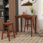 3-Piece Bar Table Set with Pub Table and 2 Saddle Stools - Image 2