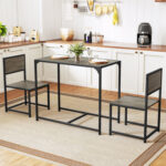 3 Pieces Dining Set Compact Table and 2 Chair with Metal Frame for Small Space - Image 3