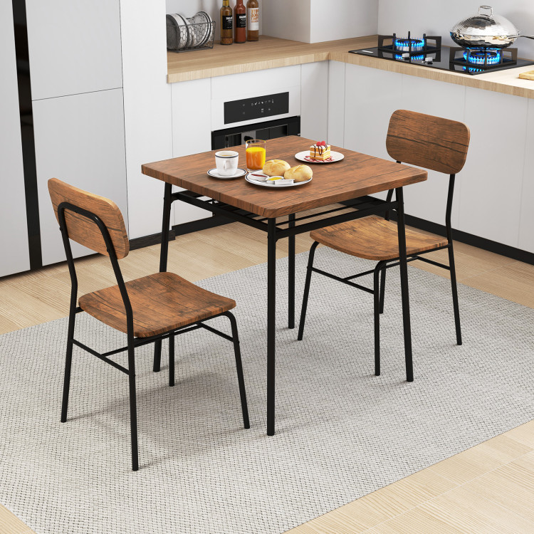 3 Pieces Dining Table Set for 2 Wood Square Table with Metal Frame - Image 2