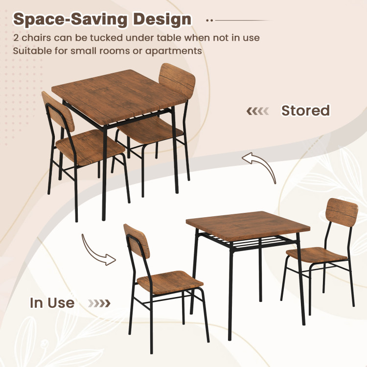 3 Pieces Dining Table Set for 2 Wood Square Table with Metal Frame - Image 10