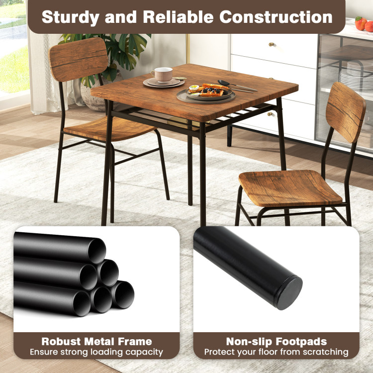 3 Pieces Dining Table Set for 2 Wood Square Table with Metal Frame - Image 11